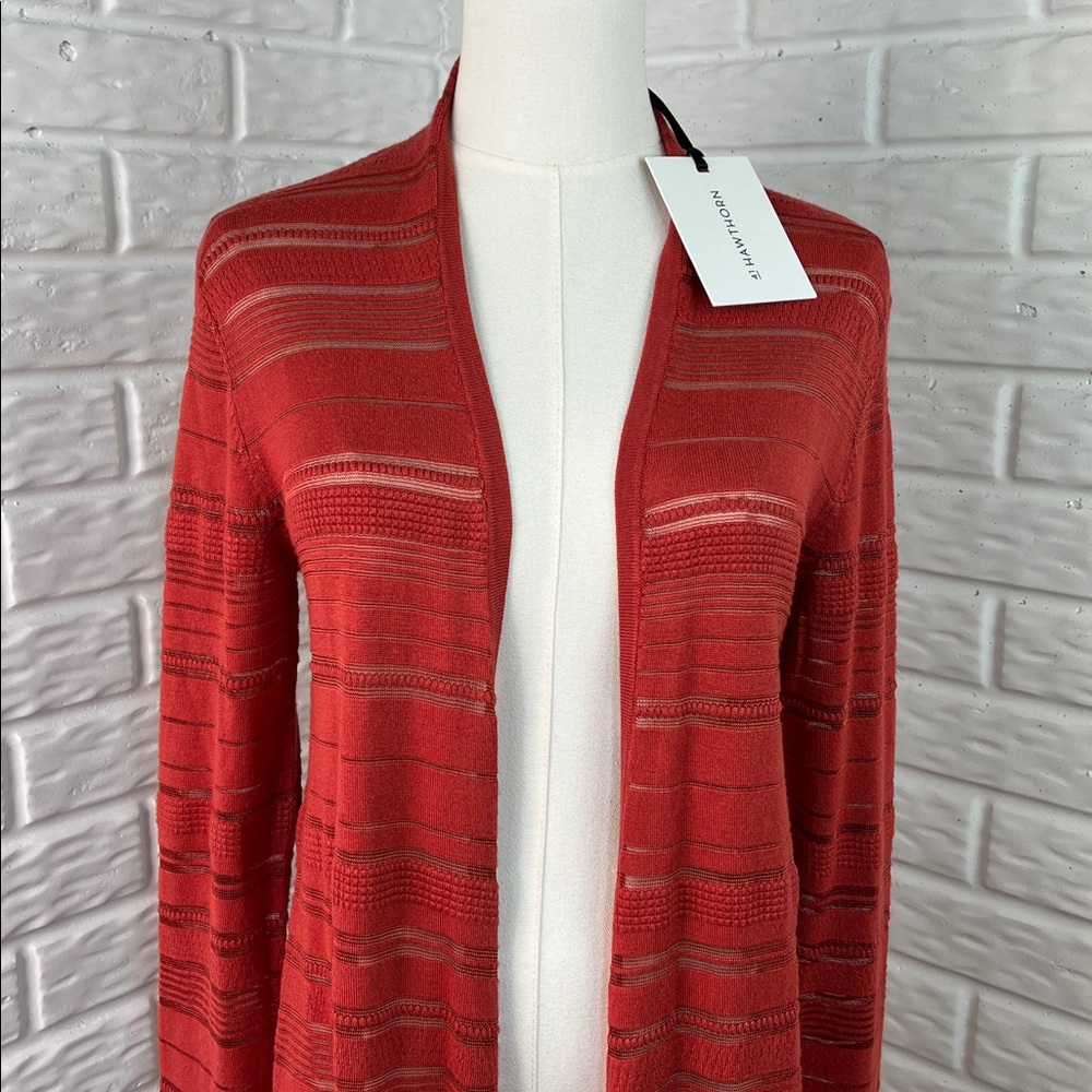 41 HAWTHORN CARDIGAN RUST COLOR LIGHTWEIGHT KNIT WITH SHEER STRIPES SZ MED NWT - Picture 3 of 13